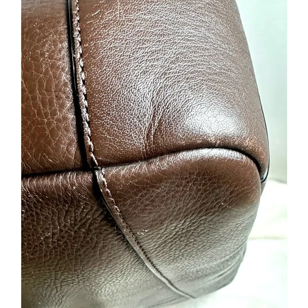 Coach Dark Brown Leather Laptop Bag Briefcase Crossbody Strap EUC